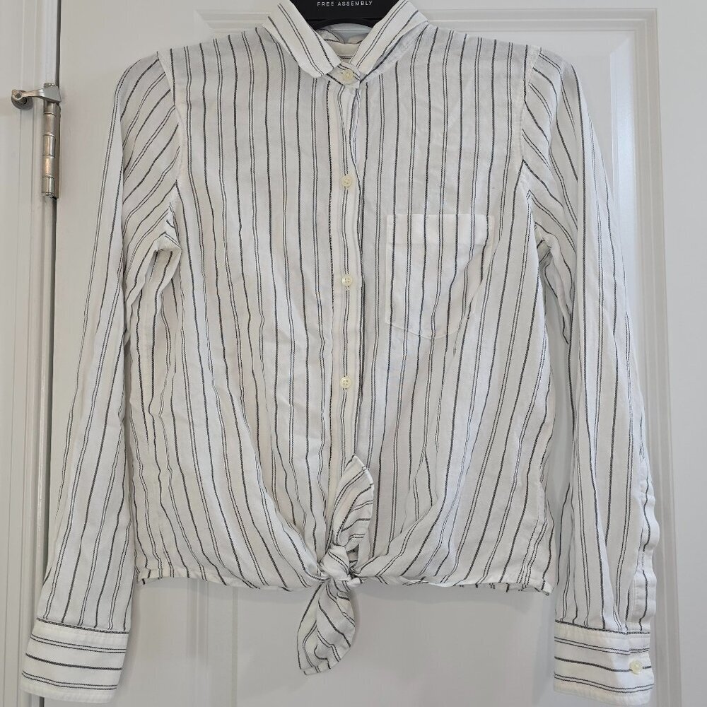 Madewell Tie-Front Shirt in Darcy Stripe - True Black and White - Picture 3 of 8